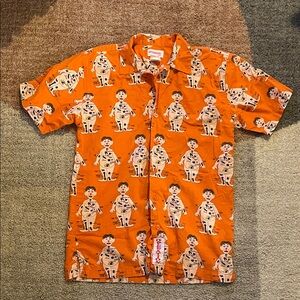 Orange Graphic Button-Up Shirt